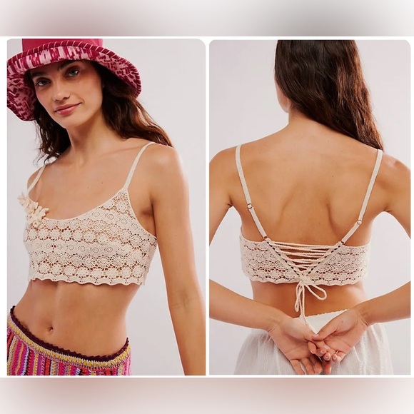 *NWOT* Free People Gypset Crochet Longline Bralette - Ivory - Picture 1 of 5